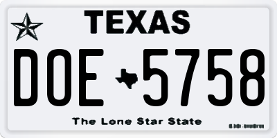TX license plate DOE5758