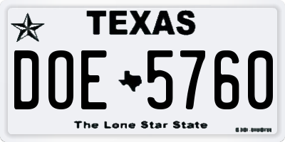 TX license plate DOE5760