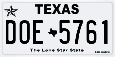 TX license plate DOE5761