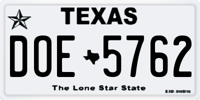 TX license plate DOE5762
