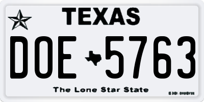 TX license plate DOE5763