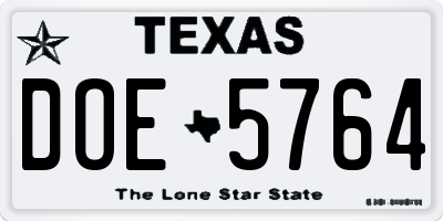 TX license plate DOE5764