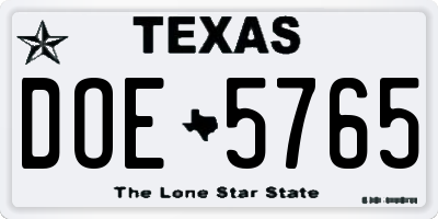 TX license plate DOE5765