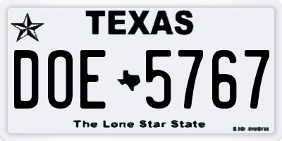 TX license plate DOE5767