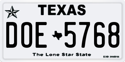 TX license plate DOE5768