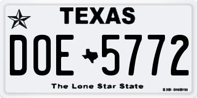 TX license plate DOE5772
