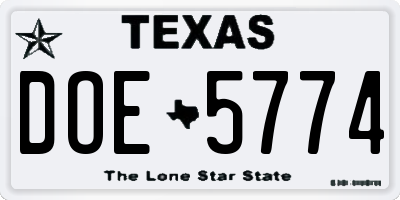 TX license plate DOE5774