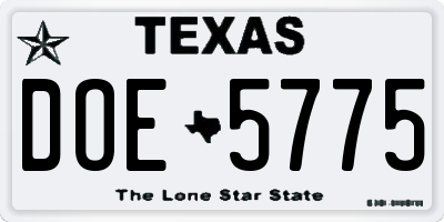TX license plate DOE5775
