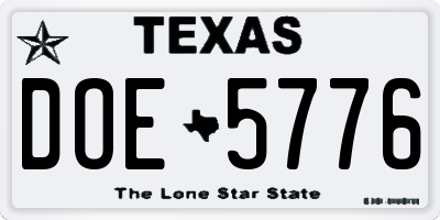 TX license plate DOE5776