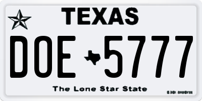 TX license plate DOE5777
