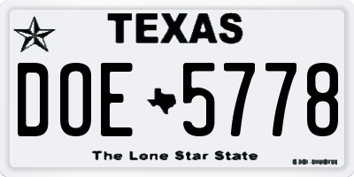 TX license plate DOE5778