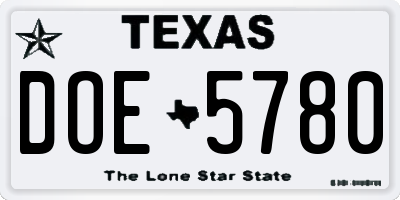 TX license plate DOE5780