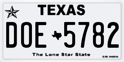 TX license plate DOE5782