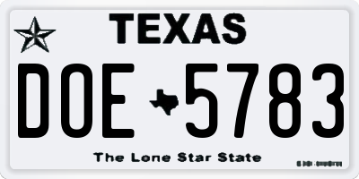 TX license plate DOE5783