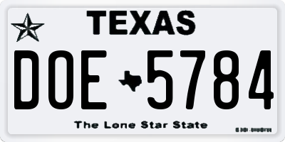 TX license plate DOE5784