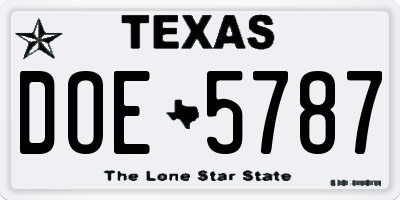 TX license plate DOE5787