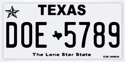 TX license plate DOE5789