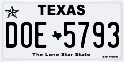 TX license plate DOE5793