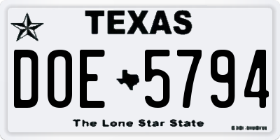 TX license plate DOE5794