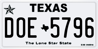 TX license plate DOE5796