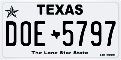 TX license plate DOE5797