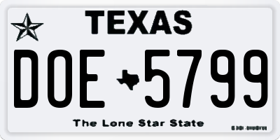 TX license plate DOE5799