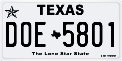 TX license plate DOE5801