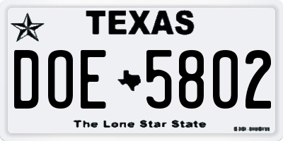 TX license plate DOE5802