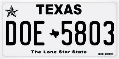 TX license plate DOE5803