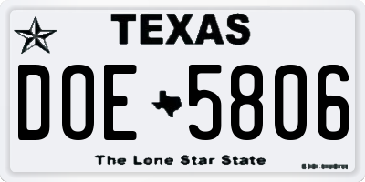 TX license plate DOE5806