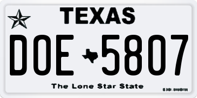 TX license plate DOE5807