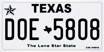 TX license plate DOE5808