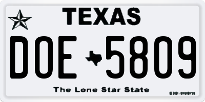 TX license plate DOE5809