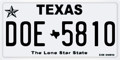 TX license plate DOE5810