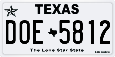 TX license plate DOE5812