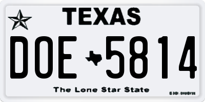 TX license plate DOE5814