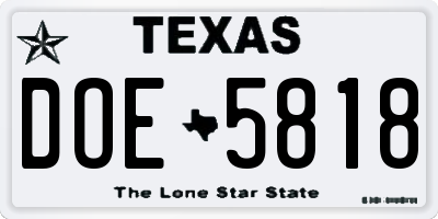 TX license plate DOE5818