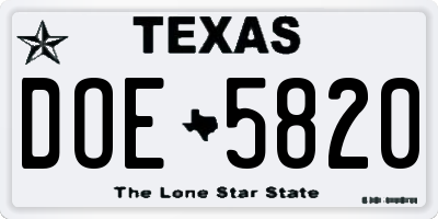 TX license plate DOE5820