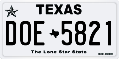 TX license plate DOE5821