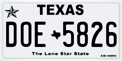 TX license plate DOE5826