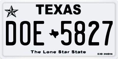 TX license plate DOE5827