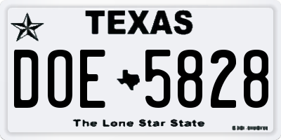 TX license plate DOE5828
