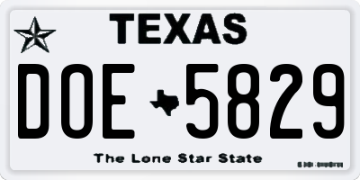 TX license plate DOE5829