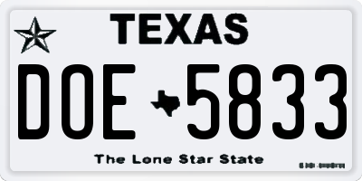 TX license plate DOE5833