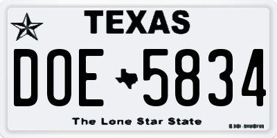 TX license plate DOE5834