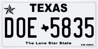 TX license plate DOE5835