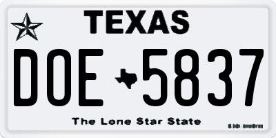 TX license plate DOE5837