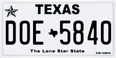 TX license plate DOE5840