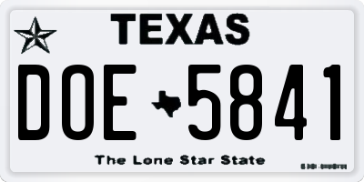 TX license plate DOE5841