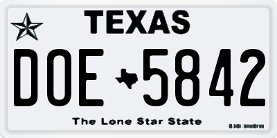 TX license plate DOE5842
